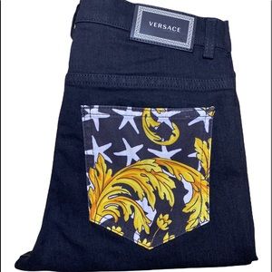 Versace Denim Jeans With Barocco Print Back Pockets